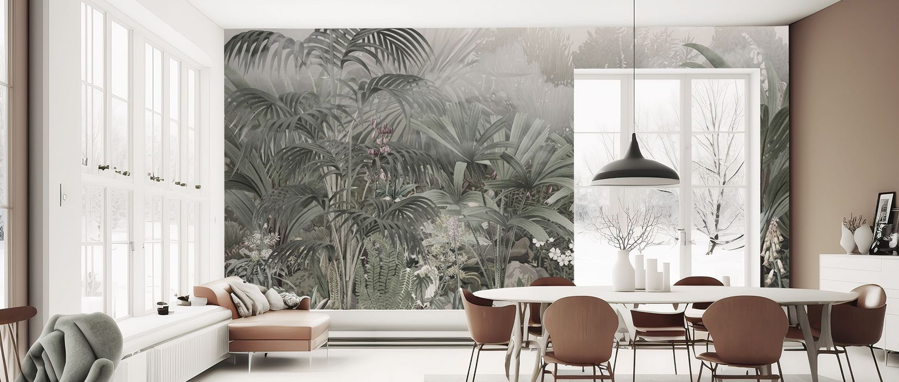 Entrance to the Wilderness Neutral Wallpaper enriches interiors with natural imagery painted in neutral tones. Its design sustains refinement, making bedrooms and living rooms glow with timeless calmness. Interiors thrive in balance of wilderness charm an