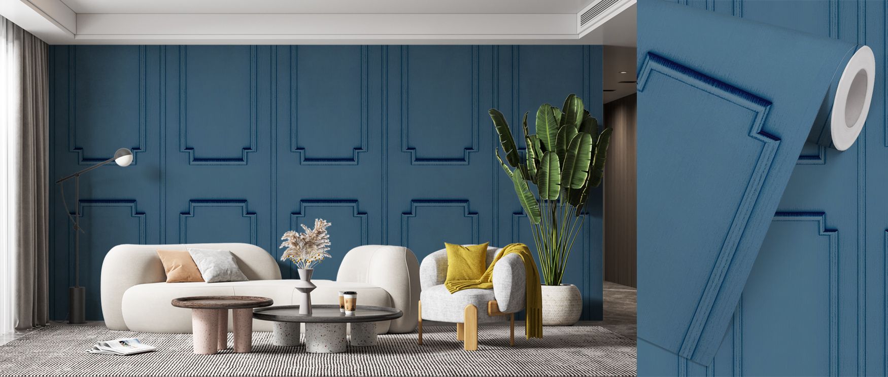 Faux Wall Panel Moulding Sky Blue Wallpaper conveys cultural elegance with tones arranged in heritage-inspired rhythm. Its design enriches bedrooms and living rooms with refinement. Interiors glow with charm, sustaining atmosphere of timeless serenity and