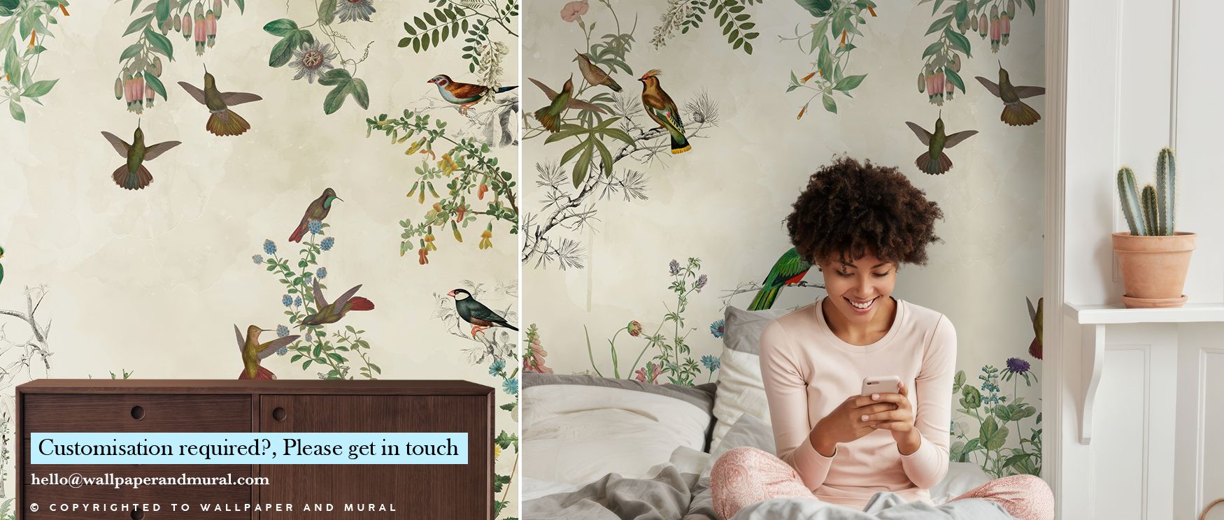 Decorative rhythm emerges in the Fields of Birds and Flowers Wall Mural as blossoms and birds sustain harmony, enriching restful bedrooms or inviting living rooms with atmosphere, cultural refinement, and artistic resonance that glow with sophistication. 