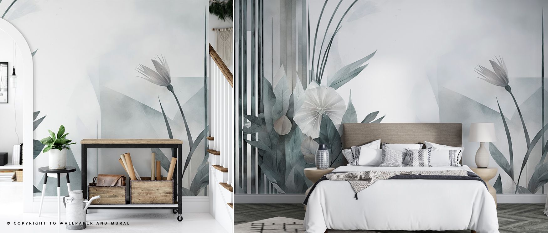 Floral Watercolor Abstract Teal Wallpaper conveys charm with teal florals shaped in artistic rhythm. Its design enriches bedrooms and living rooms with serenity. Interiors glow with sophistication, sustaining atmosphere of timeless calmness and painterly 