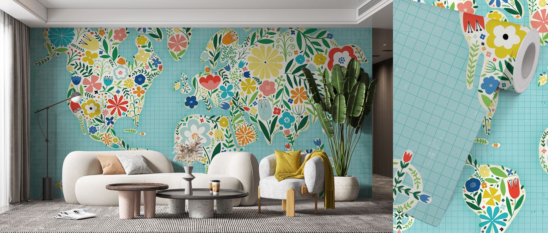 Floral World Blue Wallpaper conveys calm refinement through floral tones arranged in detailed rhythm. Its design enriches bedrooms and living rooms with serenity. Interiors glow with charm, sustaining atmosphere of elegance and balance. 