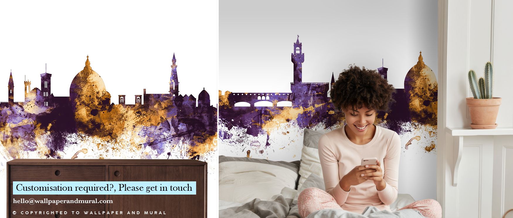 Through skyline artistry, Florence Italy Skyline Purple & Gold Wallpaper reflects charm and grandeur. Its design enhances bedrooms and living rooms with refinement. Interiors glow with timeless elegance, sustaining atmosphere of cultural pride and sophist