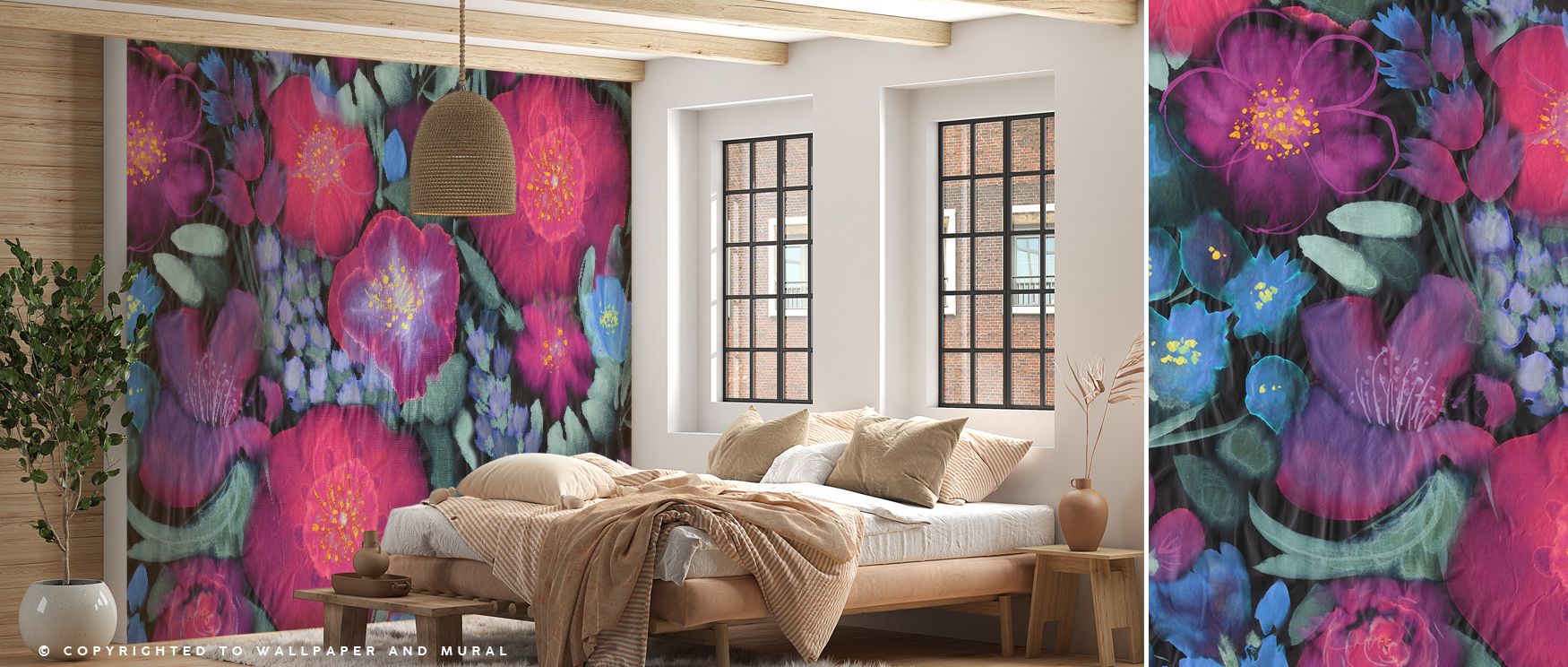 Flowershow Poppies Cerise Wallpaper sustains refinement with bold pink tones layered in radiant artistry. Its design enriches bedrooms and offices with charm. Interiors glow with timeless vitality, sustaining atmosphere of sophistication and floral charm.