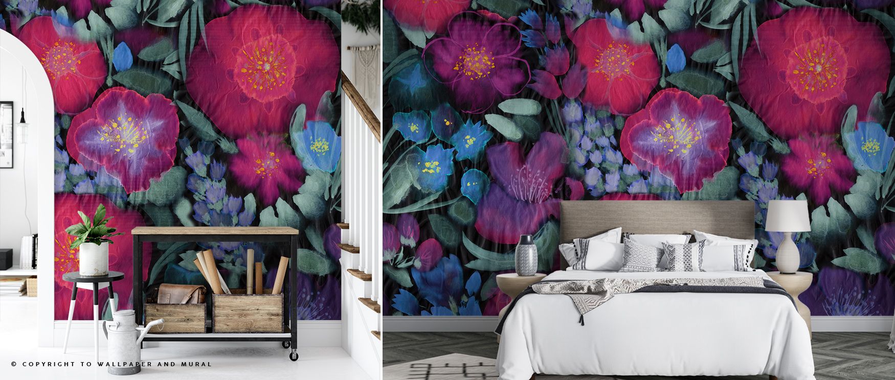 Flowershow Poppies Cerise Wallpaper layers interiors with cerise blooms painted in graceful compositions. Its artistry sustains refinement, enriching bedrooms and offices with vitality. Interiors glow in timeless balance, sustaining atmosphere of charm an