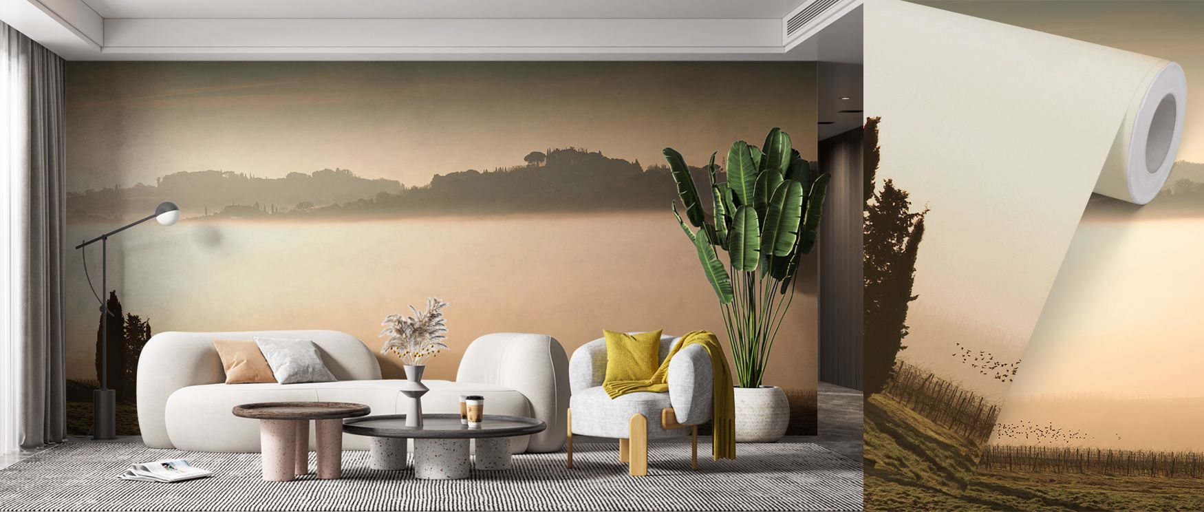 Foggy Grapes Wallpaper conveys calmness through grape tones arranged in soft artistry. Its design enriches bedrooms and living rooms with refinement. Interiors glow in serenity, sustaining atmosphere of sophistication and charm. 
