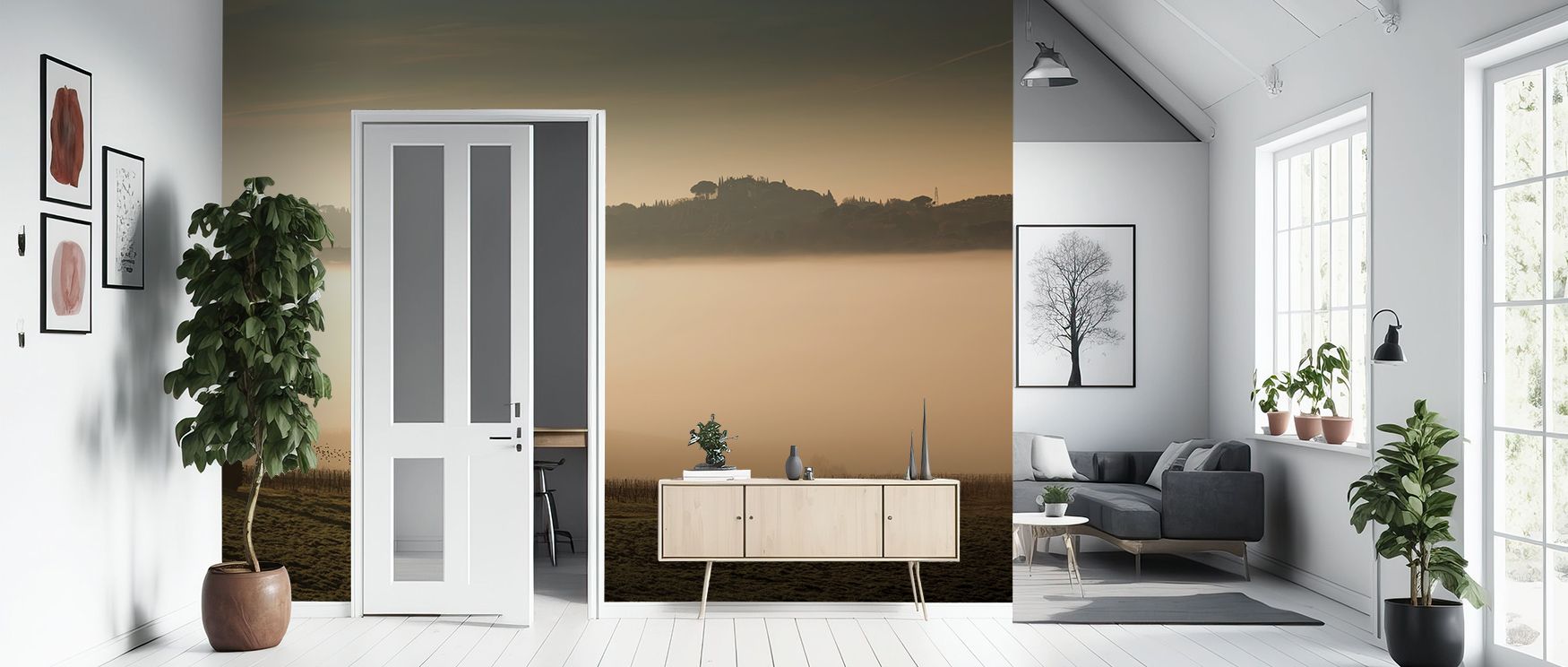Foggy Grapes Wallpaper reflects vitality in muted tones shaped in delicate artistry. Its design enhances bedrooms and living rooms with refinement. Interiors glow in serenity, sustaining atmosphere of balance and calmness. 