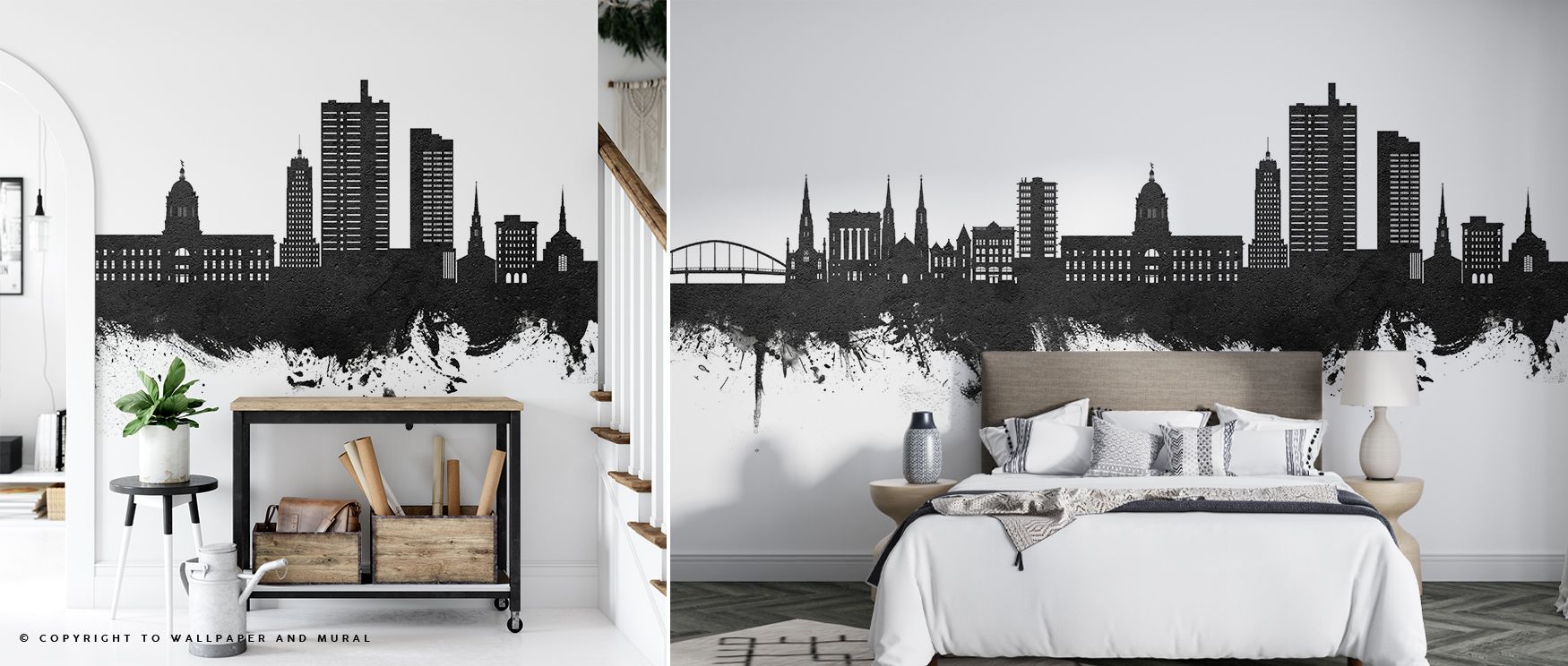 Fort Wayne Skyline Black & White Wallpaper layers interiors with monochrome artistry arranged in skyline silhouettes. Its design sustains refinement, enriching bedrooms and offices with timeless sophistication. Interiors glow with cultural pride, sustaini