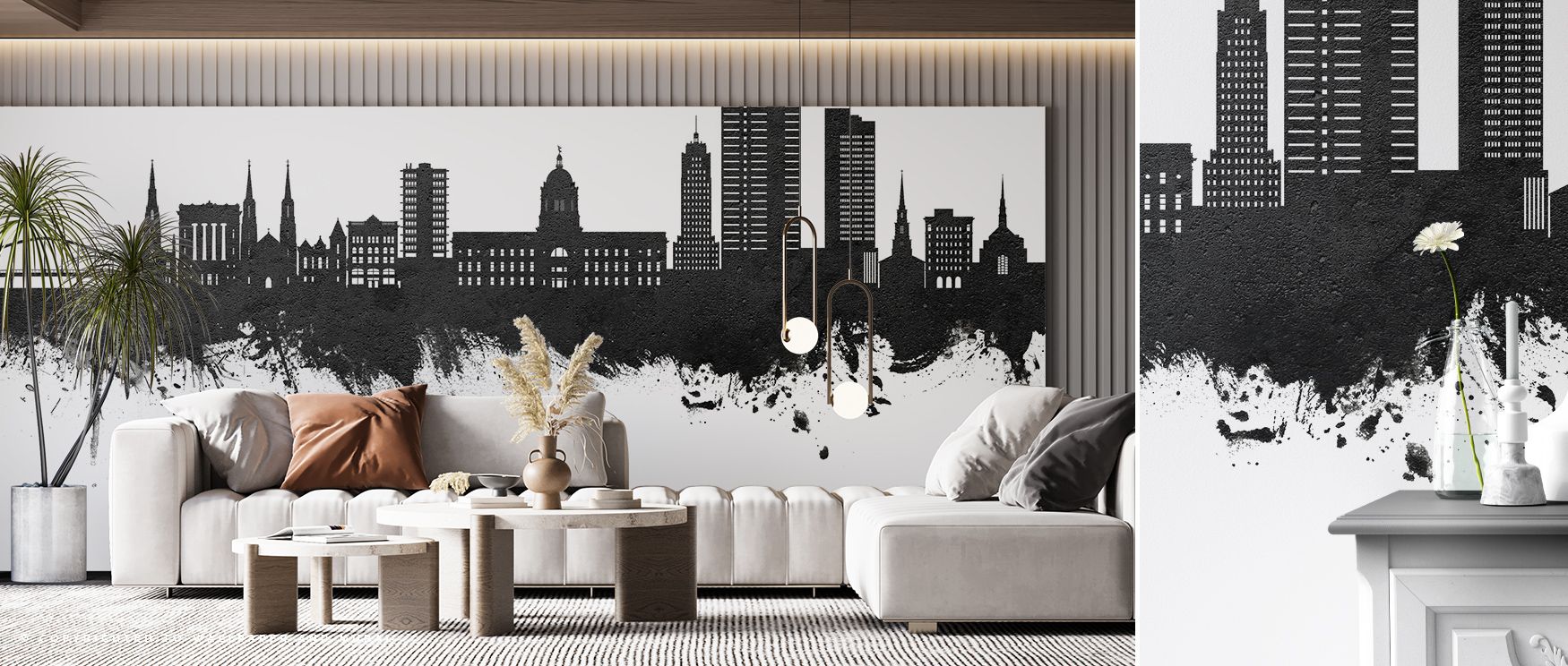 Fort Wayne Skyline Black & White Wallpaper sustains urban charm with classic tones detailed in architectural artistry. Its design enriches bedrooms and offices with sophistication. Interiors glow with timeless elegance, sustaining atmosphere of cultural r