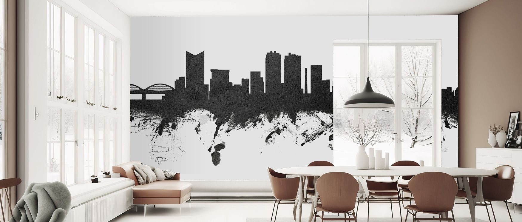Fort Worth Skyline Black & White Wallpaper nurtures interiors with architectural artistry painted in monochrome contrasts. Its design sustains refinement, enriching bedrooms and offices with charm. Interiors glow with timeless elegance, sustaining atmosph