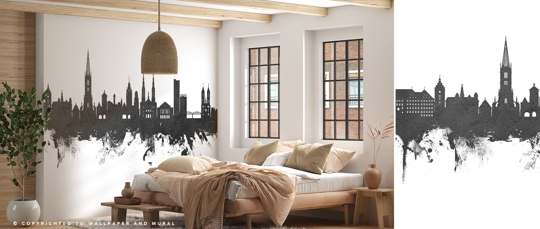 Freiburg Skyline Black & White Wallpaper sustains refinement with monochrome artistry shaped in skyline rhythm. Its design enriches bedrooms and offices with charm. Interiors glow in timeless balance, sustaining atmosphere of elegance and sophistication. 