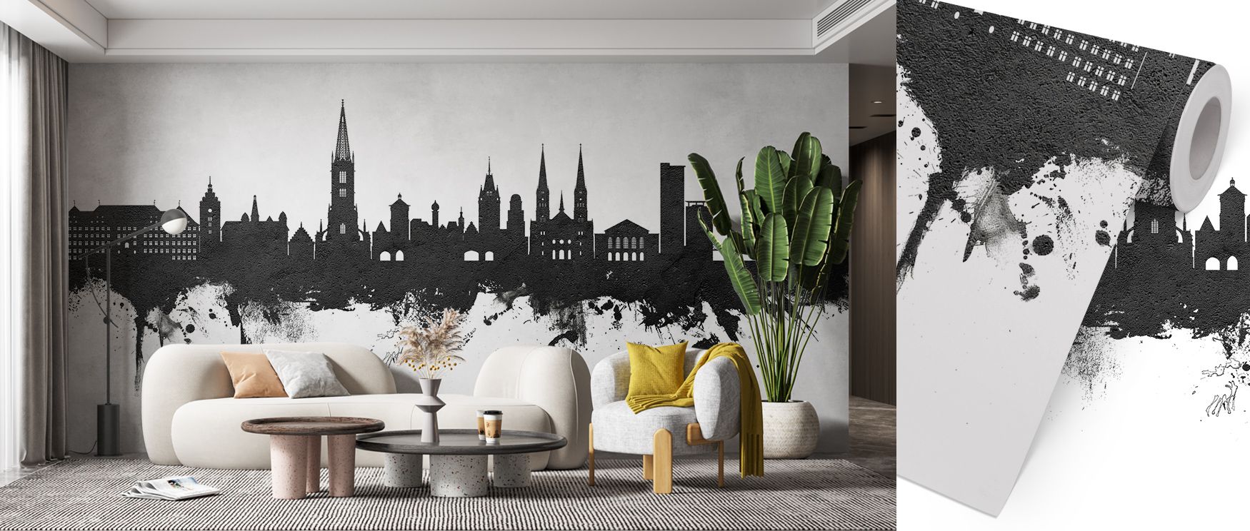 Freiburg Skyline Black & White Wallpaper conveys charm through city tones detailed in balanced artistry. Its design enriches bedrooms and living rooms with refinement. Interiors glow with timeless elegance, sustaining atmosphere of cultural balance. 