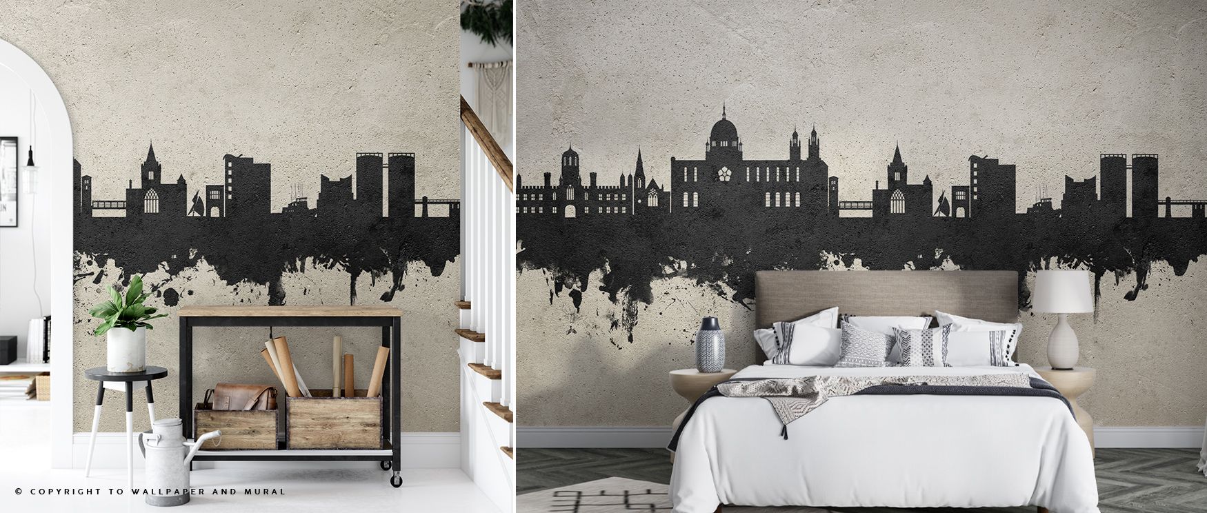 Galway Skyline Concrete Wallpaper layers interiors with gray tones arranged in architectural rhythm. Its artistry sustains refinement, enriching bedrooms and offices with cultural beauty. Interiors glow in timeless charm, sustaining atmosphere of elegance