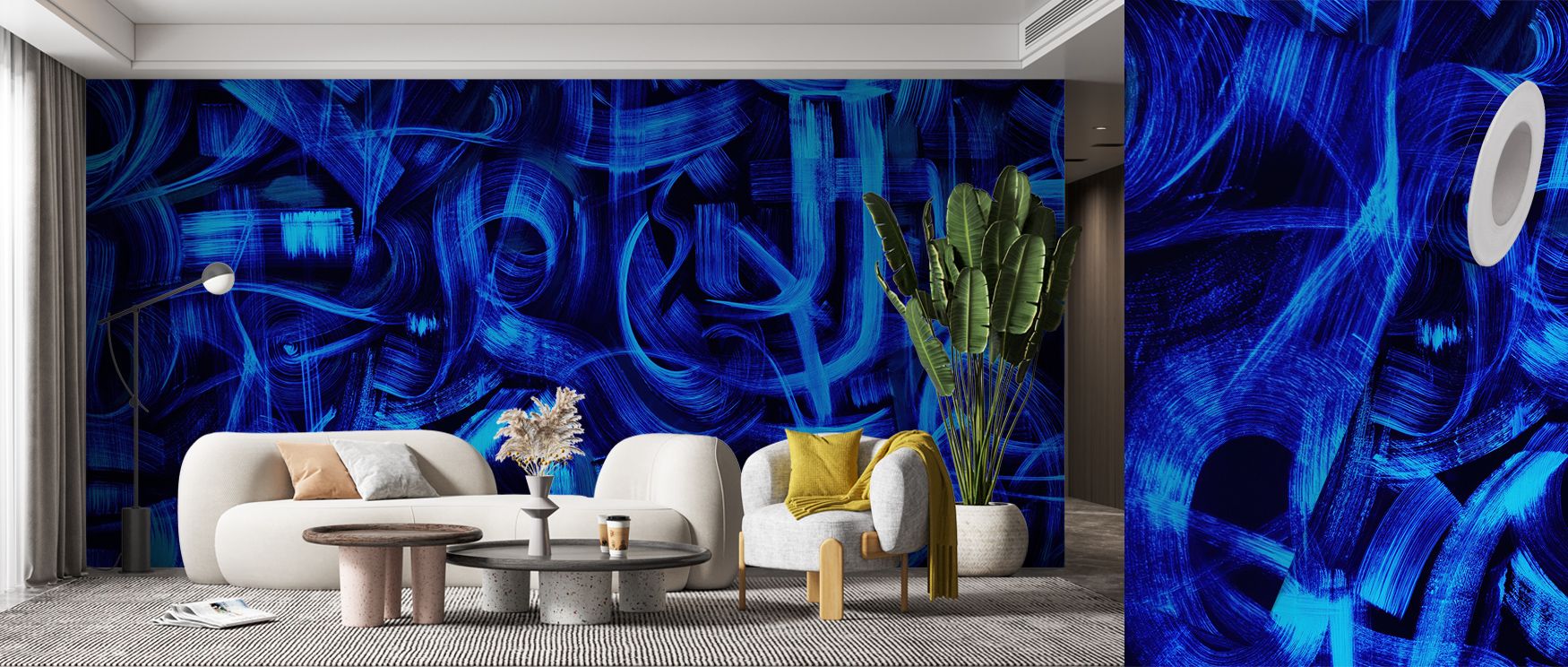 Gestures Intense Blue Wallpaper layers interiors with bold blue tones painted in flowing motifs. Its artistry sustains refinement, enriching bedrooms and offices with timeless vitality. Interiors glow in creativity, sustaining atmosphere of artistic charm