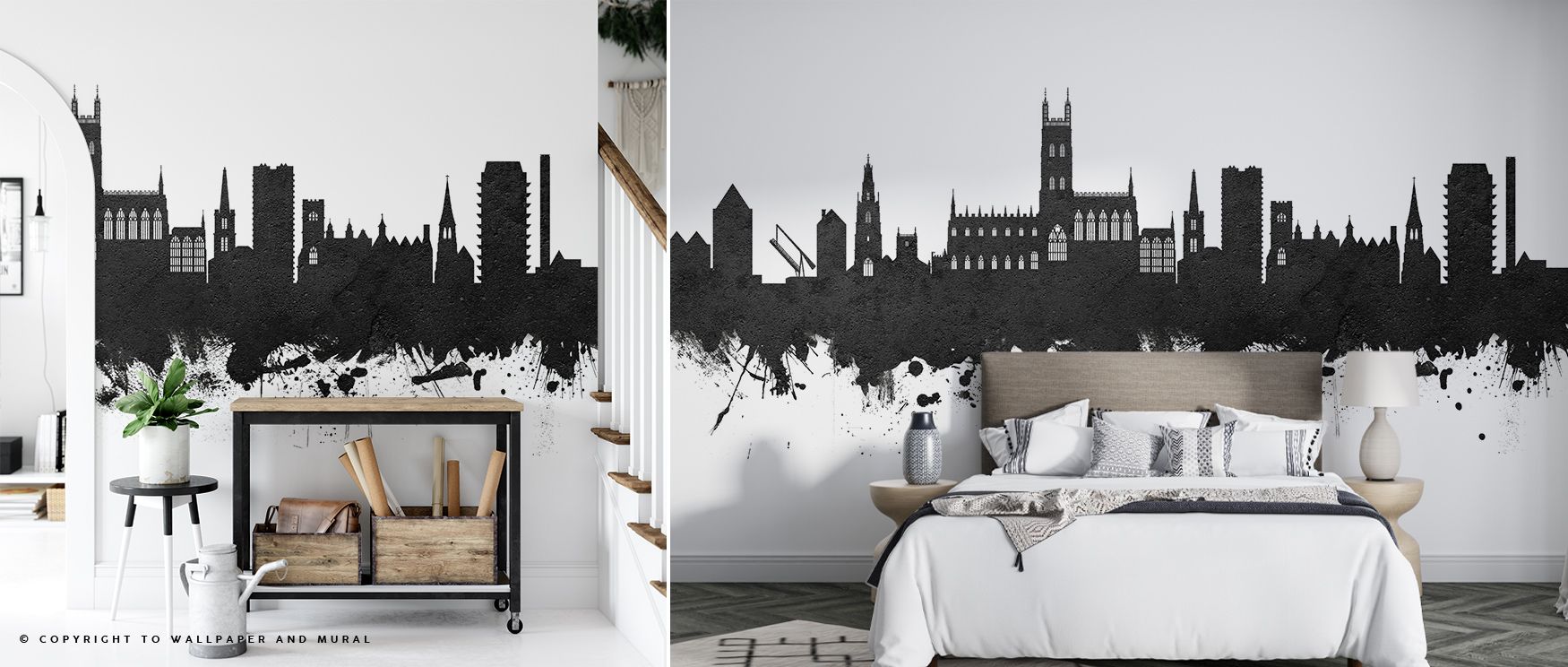 Gloucester Skyline Black & White Wallpaper layers interiors with detailed artistry painted in city silhouettes. Its design sustains refinement, enriching bedrooms and offices with charm. Interiors glow in timeless sophistication, sustaining atmosphere of 