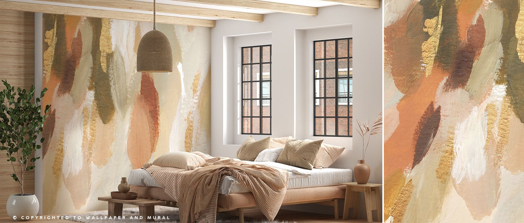 Golden Abstract Composition Wallpaper sustains refinement with luminous motifs shaped in radiant tones. Its design enriches bedrooms and offices with brilliance. Interiors glow with timeless charm, sustaining atmosphere of sophistication and balance. 