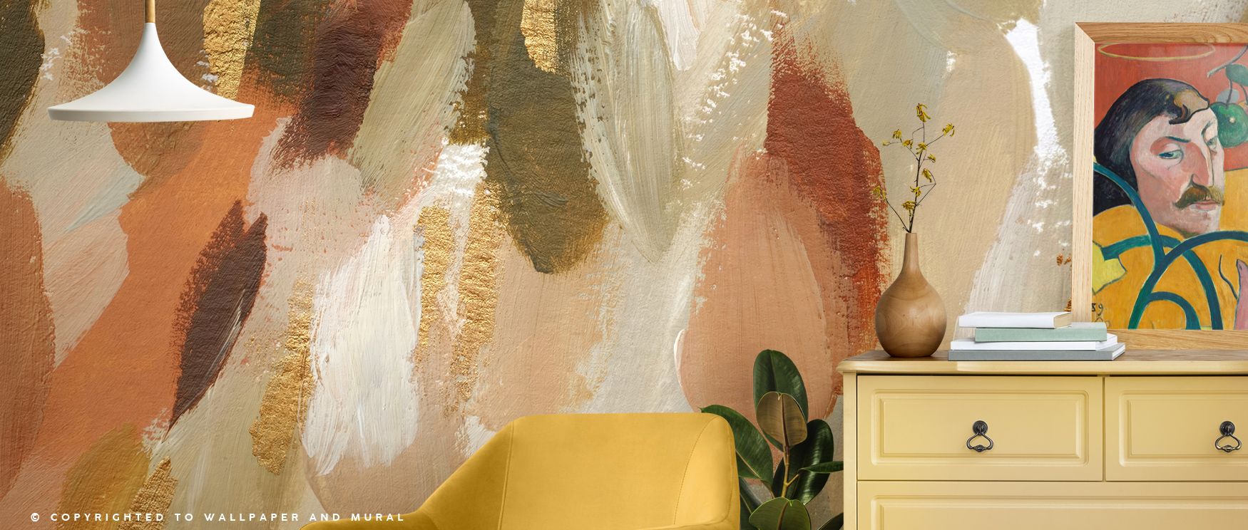 Golden Abstract Composition Wallpaper nurtures interiors with luminous artistry arranged in golden tones. Its design sustains refinement, enriching bedrooms and offices with brilliance. Interiors glow in timeless elegance, sustaining atmosphere of creativ