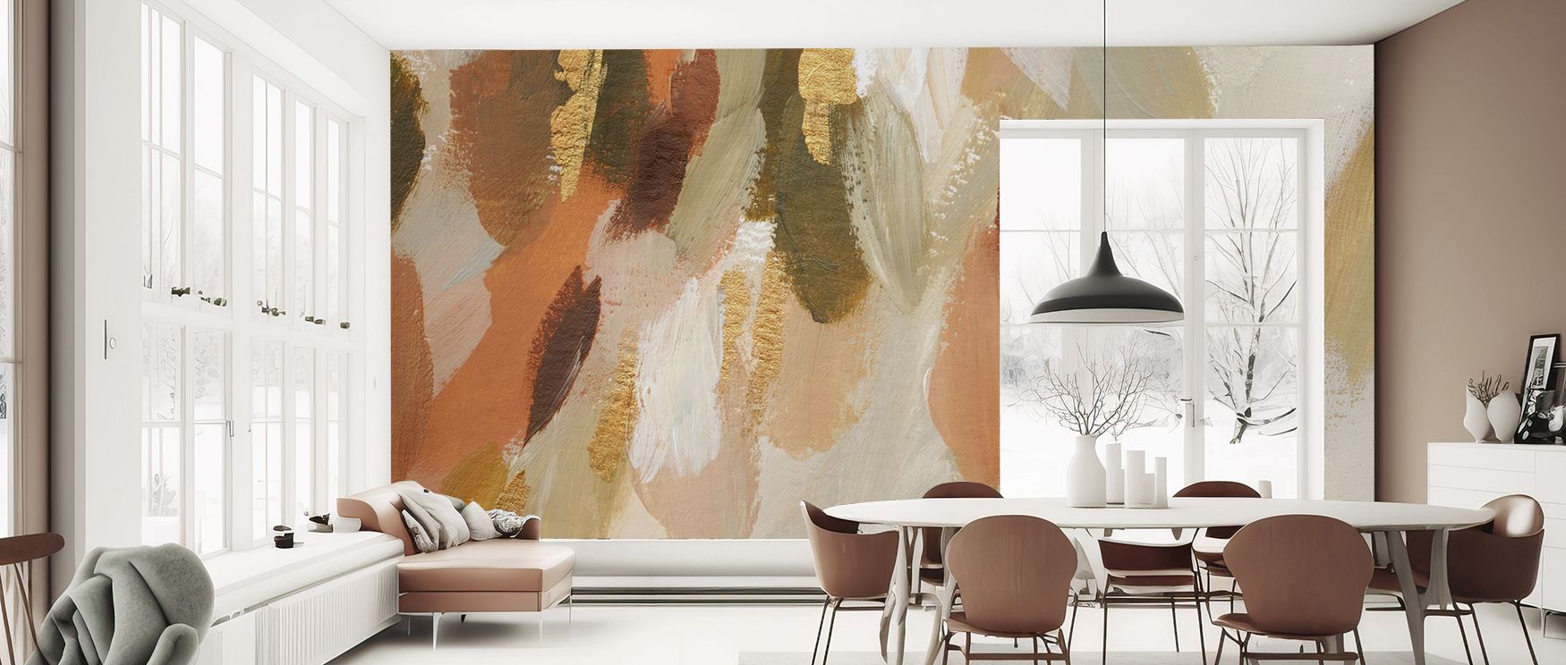 Golden Abstract Composition Wallpaper enriches interiors with radiant abstract motifs painted in golden tones. Its artistry sustains refinement, making bedrooms and living rooms glow with brilliance. Interiors thrive in timeless charm, sustaining atmosphe