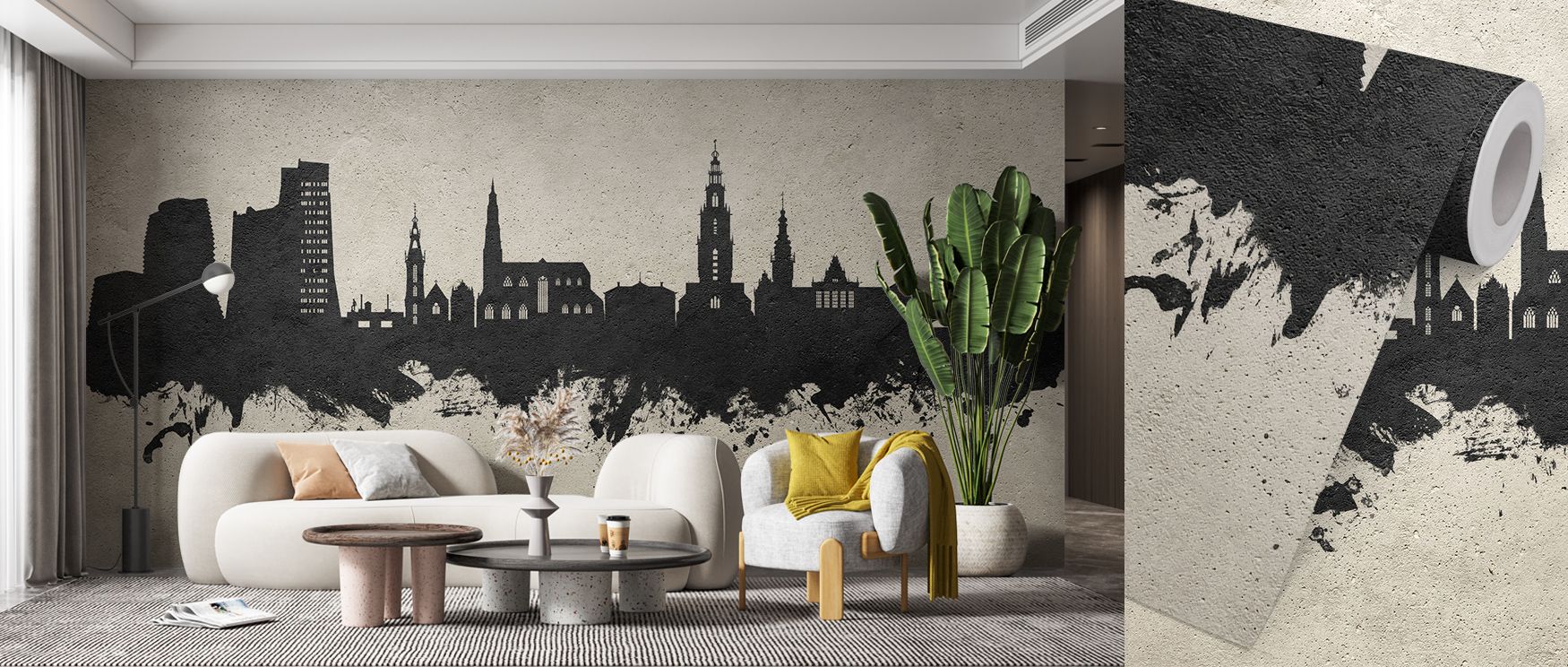The Groningen The Netherlands Skyline Wallpaper illustrates silhouettes in harmony, each rooftop contour carefully shaded, creating rhythm that fills walls with balanced calm and artistry, shaping interiors such as offices or bedrooms with timeless elegan