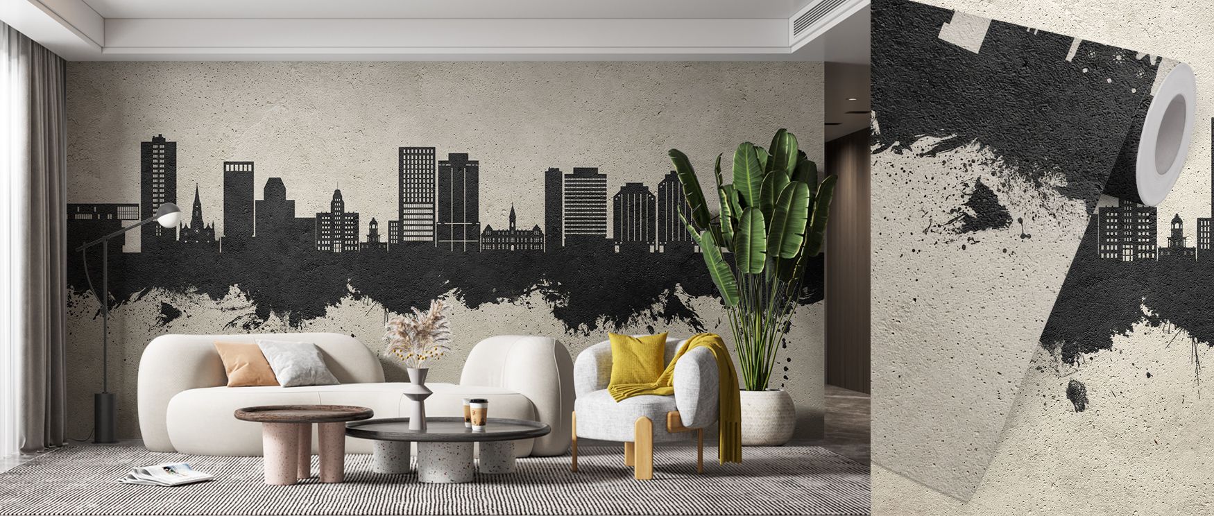 The Halifax Canada Skyline Concrete Wallpaper layers rooftops in textured presence, where softened tone enhances architectural imagery, grounding bedrooms or offices with balanced visual calm, while offering refined elegance shaped by cultural resonance a