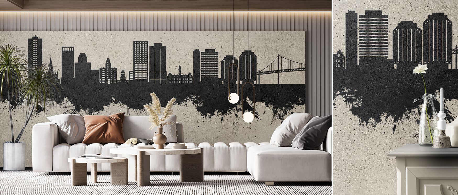 Silhouettes stretch elegantly within the Halifax Canada Skyline Concrete Wallpaper, blending shaded tone with architectural rhythm, enriching walls with presence that enhances living rooms or bedrooms, surrounding interiors with atmosphere rooted in herit