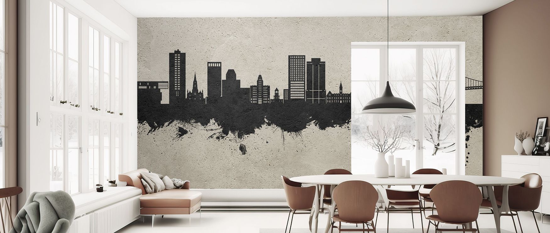 The Halifax Canada Skyline Concrete Wallpaper highlights cultural pride across rooftop silhouettes shaded with texture, flowing across walls with calm elegance that enhances bedrooms or living rooms with timeless artistry rooted in heritage and subtle urb