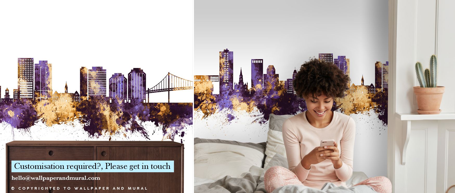 Shaded rooftops stretch in the Halifax Canada Skyline Purple & Gold Wallpaper, layered in harmony that enriches bedrooms or offices with cultural elegance, surrounding interiors with calm tone, blending heritage and artistry through radiant depth shaped i