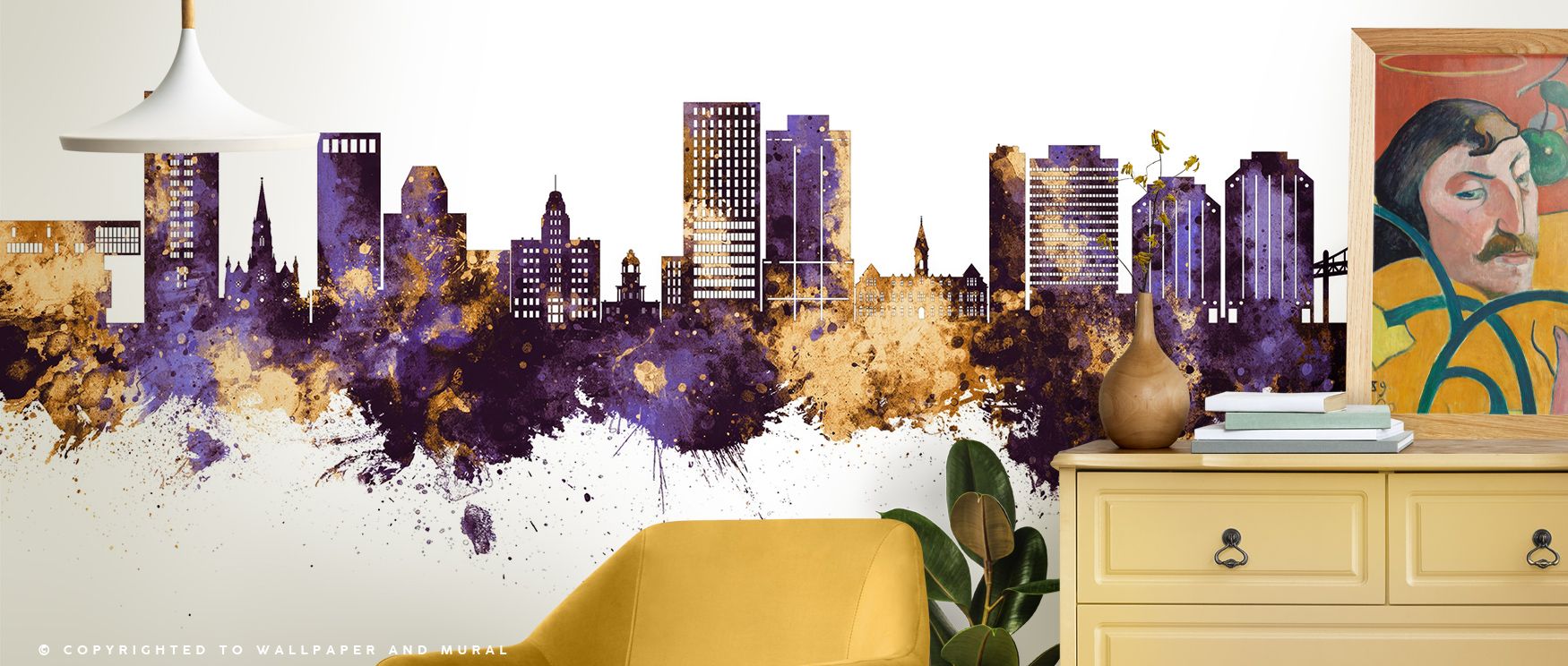 Refined silhouettes define the Halifax Canada Skyline Purple & Gold Wallpaper, where rooftops merge into radiant tones, surrounding offices or bedrooms with visual calm, enriching walls with elegance sustained by cultural artistry and decorative rhythm sh