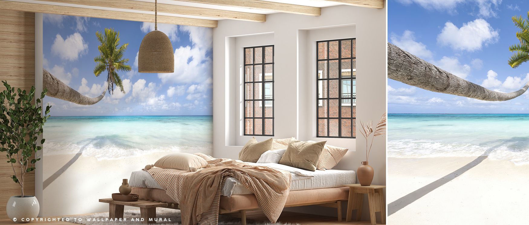 Flowing across walls, the Hanging Palm Tree Wallpaper creates rhythm with tonal greenery, surrounding living rooms or bedrooms with atmosphere grounded in tropical calm, enhancing interiors with decorative charm shaped through natural artistry and balance