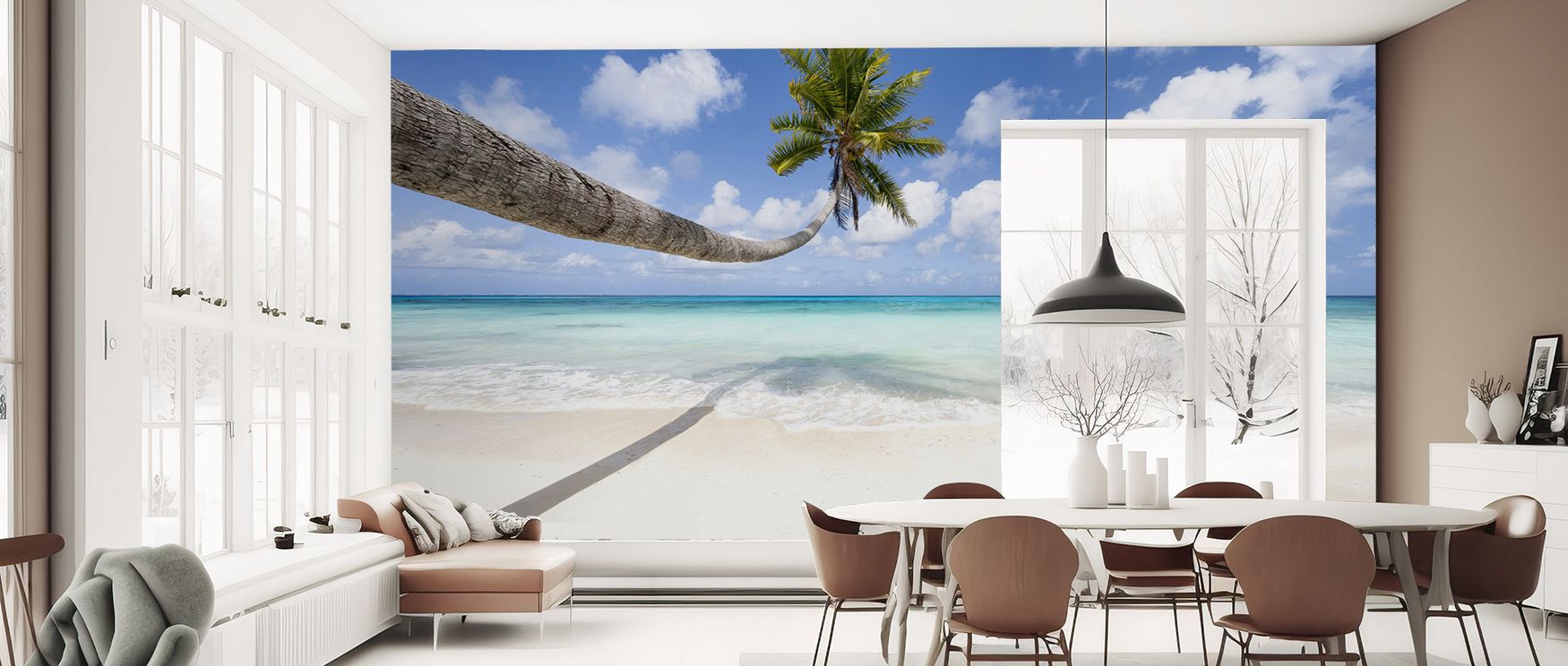 Rhythm moves within the Hanging Palm Tree Wallpaper where greenery cascades with tonal charm, surrounding bedrooms or living rooms with tropical calm, enriching interiors with decorative elegance and balance shaped by nature’s artistry expressed in flowin