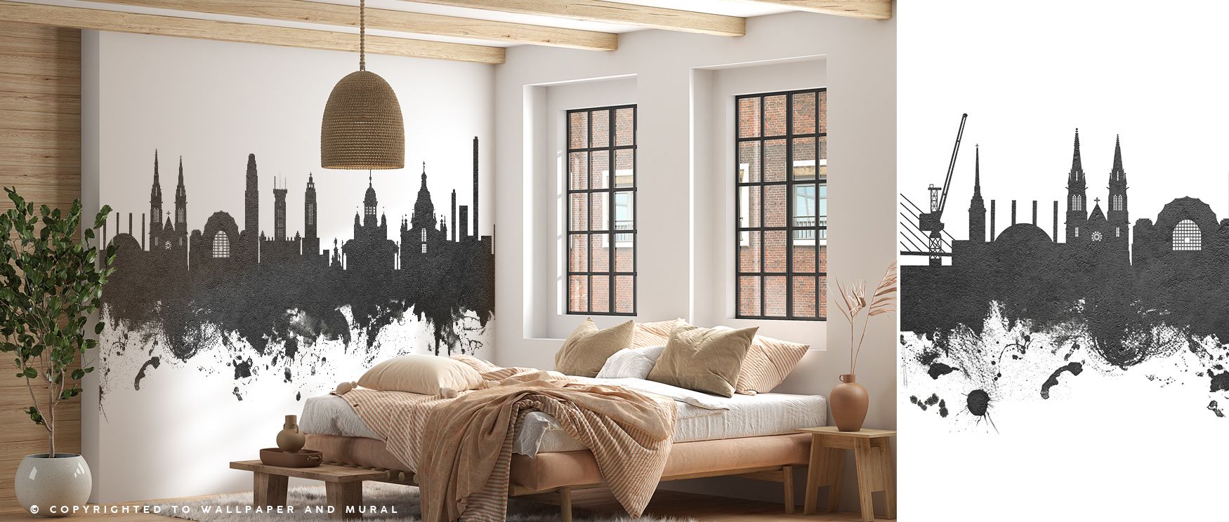 Across rooftops, the Helsinki Skyline Black & White Wallpaper depicts silhouettes in shaded tone, surrounding offices or bedrooms with decorative balance, enriching interiors with atmosphere shaped in cultural resonance and quiet artistry sustained throug