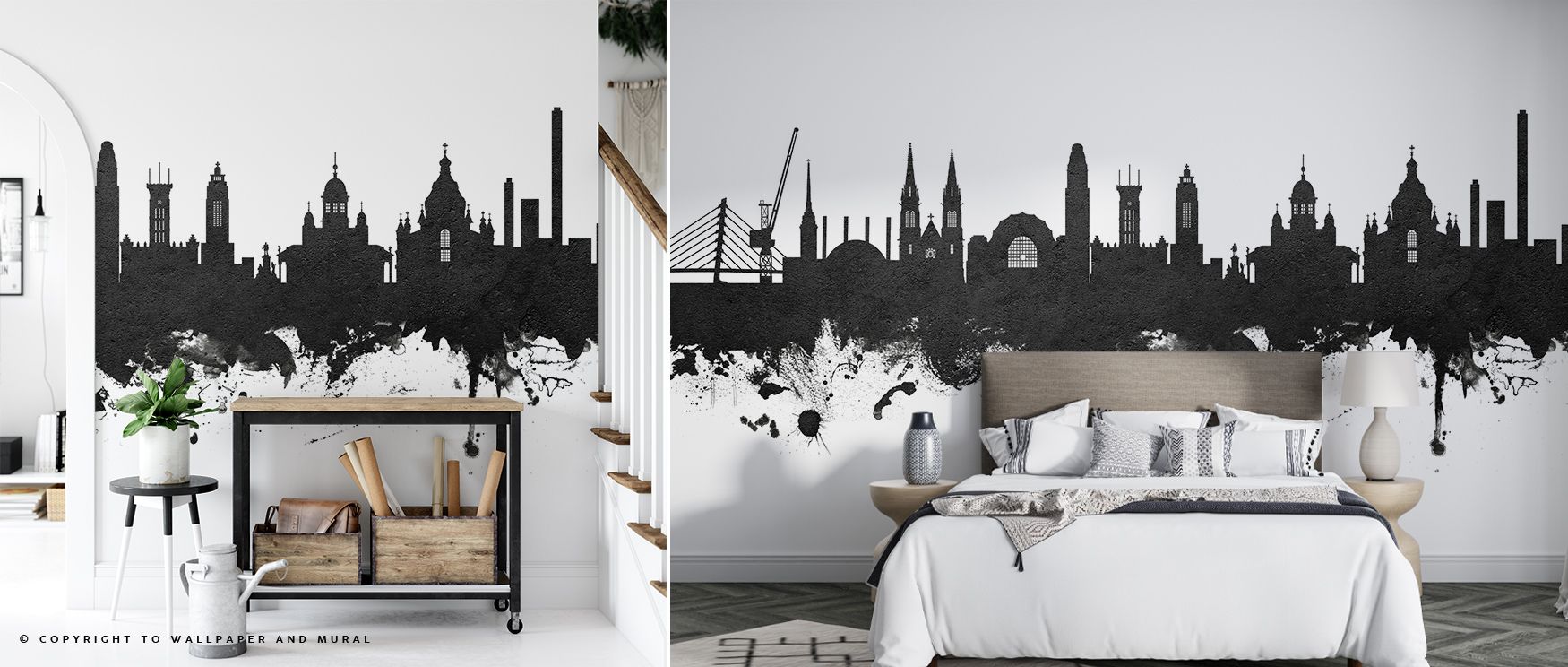 Flowing shadows define the Helsinki Skyline Black & White Wallpaper where silhouettes rise in classic rhythm, surrounding offices or bedrooms with calm balance, enriching interiors with decorative refinement shaped through cultural resonance and artistry 