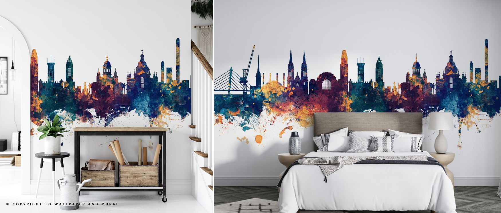 Flowing balance emerges in the Helsinki Skyline Blue & Bronze Wallpaper where rooftops glow in tonal depth, surrounding offices or bedrooms with atmosphere of calm artistry, enriching interiors with decorative refinement shaped through cultural resonance 