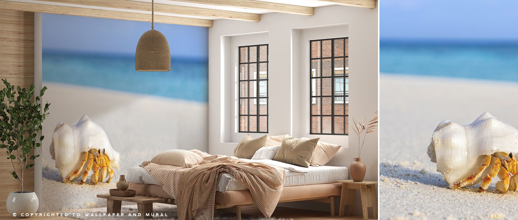 Shell details emerge within the Hermit Crab Wallpaper where crabs align in natural motion, surrounding living rooms or bedrooms with calm decorative elegance, enriching interiors with coastal artistry expressed through rhythm shaped in tonal refinement so