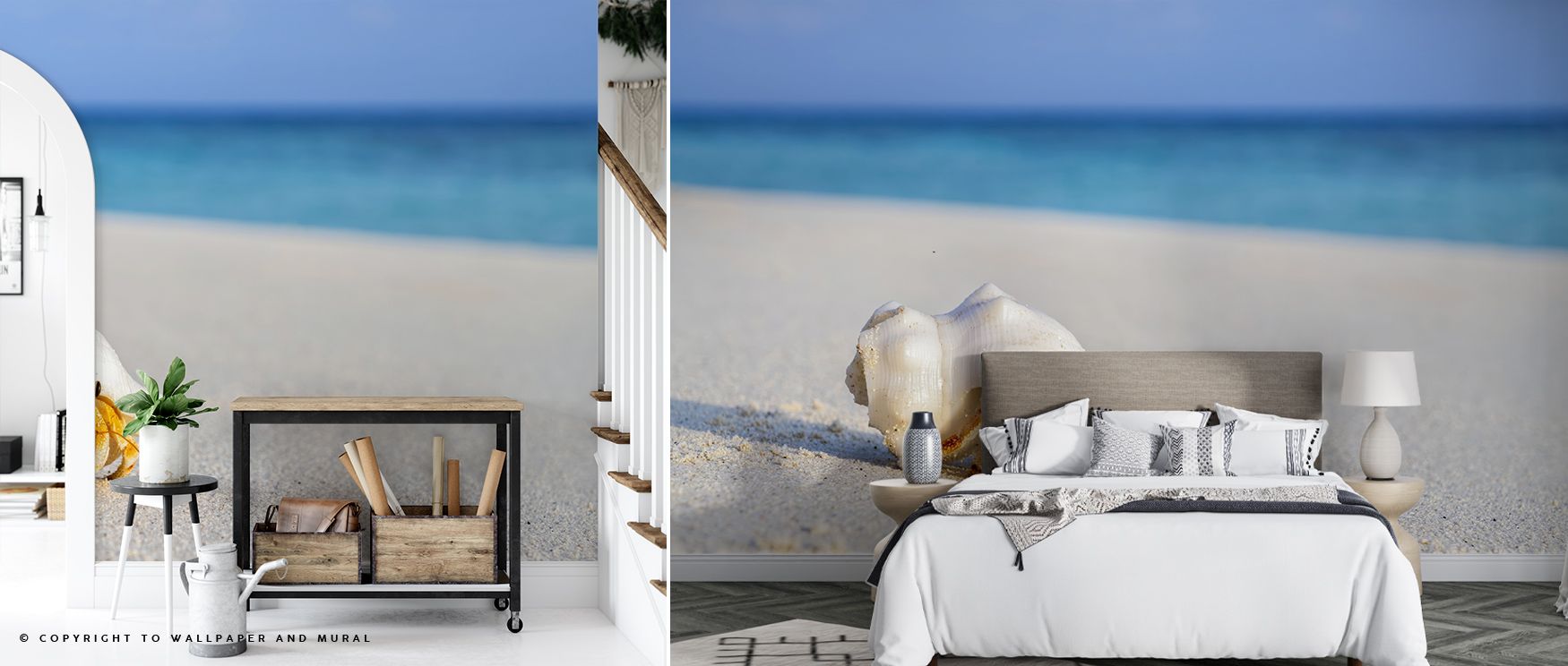 Refined tonal shading defines the Hermit Crab Wallpaper where shells and crabs appear in gentle motion, enriching interiors with calm decorative balance, surrounding bedrooms or living rooms with natural artistry shaped by coastal charm expressed in seren