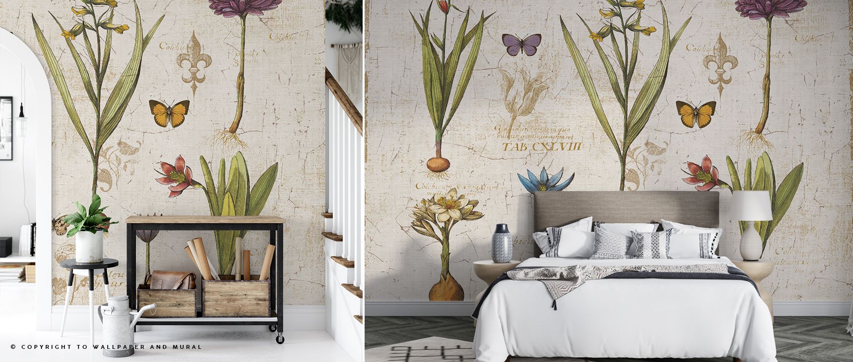 Nature flows in the Histoire Naturelle V v2 Wallpaper where motifs align in tonal depth, enriching offices or bedrooms with calm decorative balance, surrounding interiors with atmosphere shaped by botanical artistry expressed in refined rhythm gracefully.