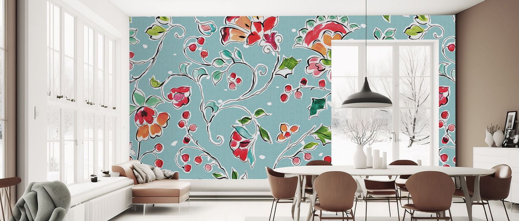 Festive calm fills the Holiday Wings VIII Blue Wallpaper where wings align in blue tones, surrounding bedrooms or living rooms with decorative presence, enriching interiors with artistry shaped by celebratory refinement expressed softly.