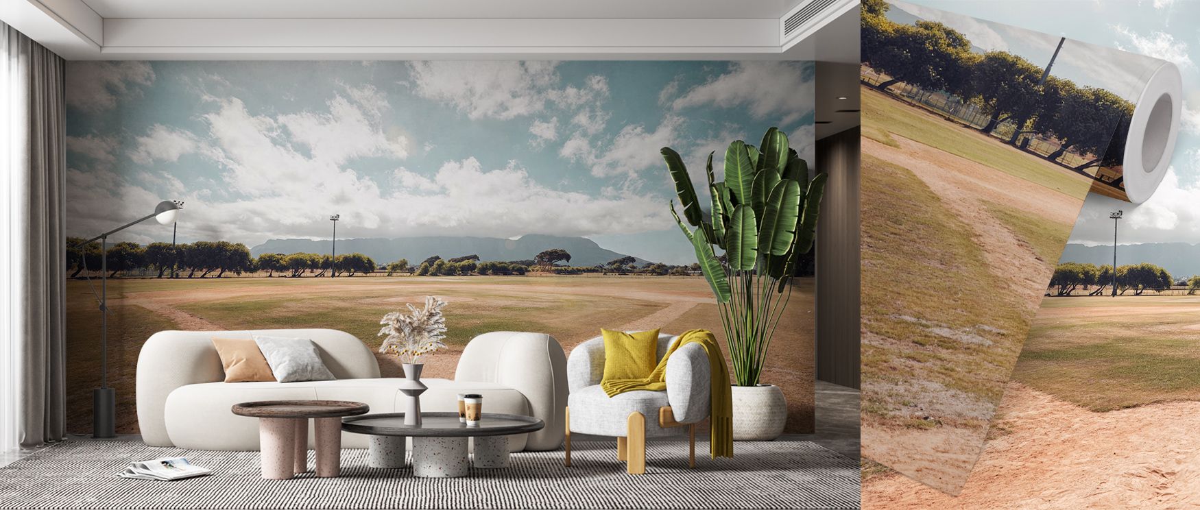 Sporting imagery fills the Homerun Wallpaper where curves stretch across tonal depth, enriching bedrooms or living rooms with atmosphere shaped by rhythm, surrounding interiors with decorative balance sustained in refined artistry naturally. 