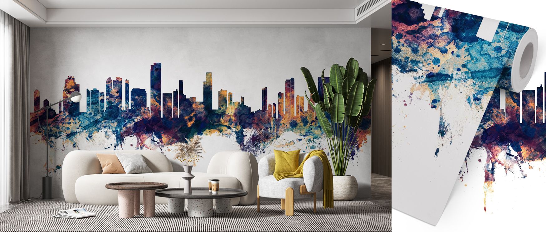 Shaded rooftops rise in the Honolulu Hawaii Skyline Blue & Bronze Wallpaper where luminous tones align in rhythm, enriching living rooms or bedrooms with calm atmosphere, surrounding interiors with decorative charm shaped in refined heritage artistry. 