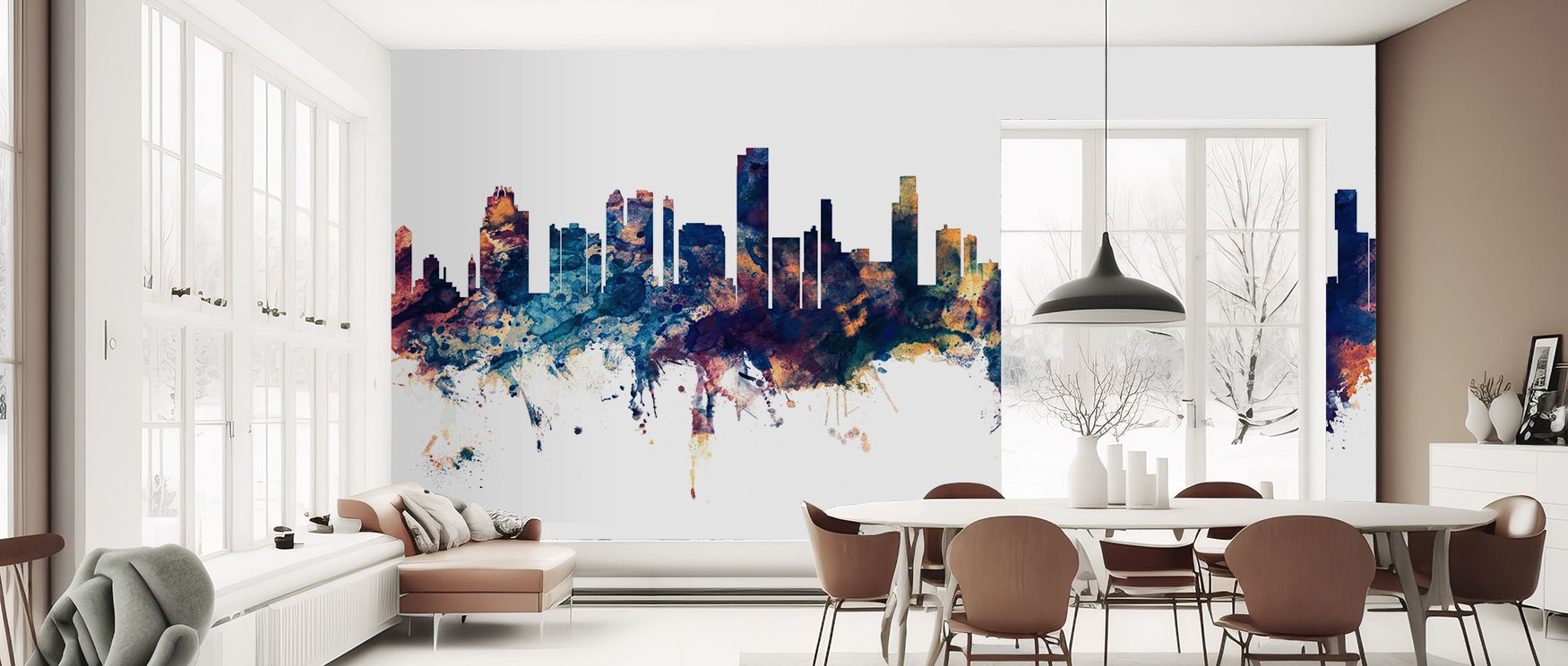 Silhouettes glow within the Honolulu Hawaii Skyline Blue & Bronze Wallpaper where tonal balance defines rooftops, enriching bedrooms or living rooms with calm decorative calm, surrounding interiors with artistry shaped in heritage refinement expressed sof