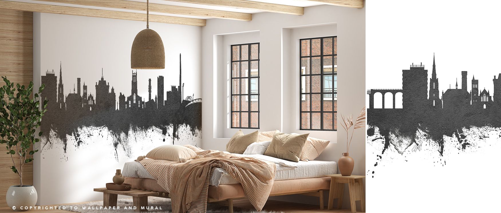 Heritage presence flows in the Huddersfield England Skyline Black & White Wallpaper where silhouettes stretch across surfaces, enriching offices or bedrooms with calm decorative tone, surrounding interiors with artistry shaped in monochrome rhythm sustain