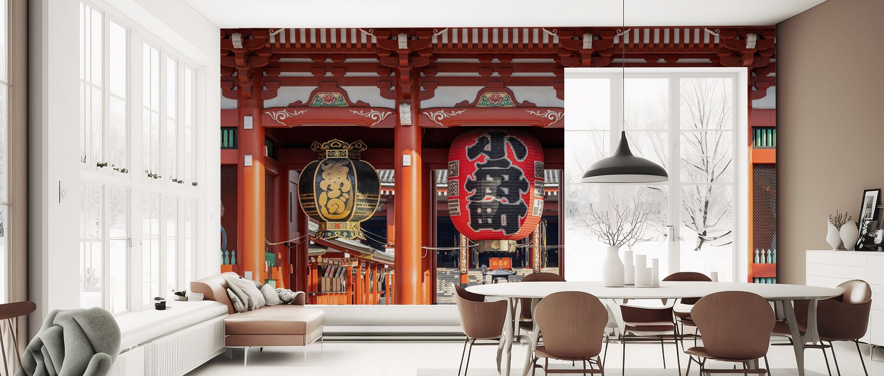 Motifs emerge in the Hōzōmon Gate Wallpaper where cultural imagery stretches across tonal depth, surrounding bedrooms or living rooms with calm decorative balance, enriching interiors with artistry shaped by heritage resonance expressed softly. 