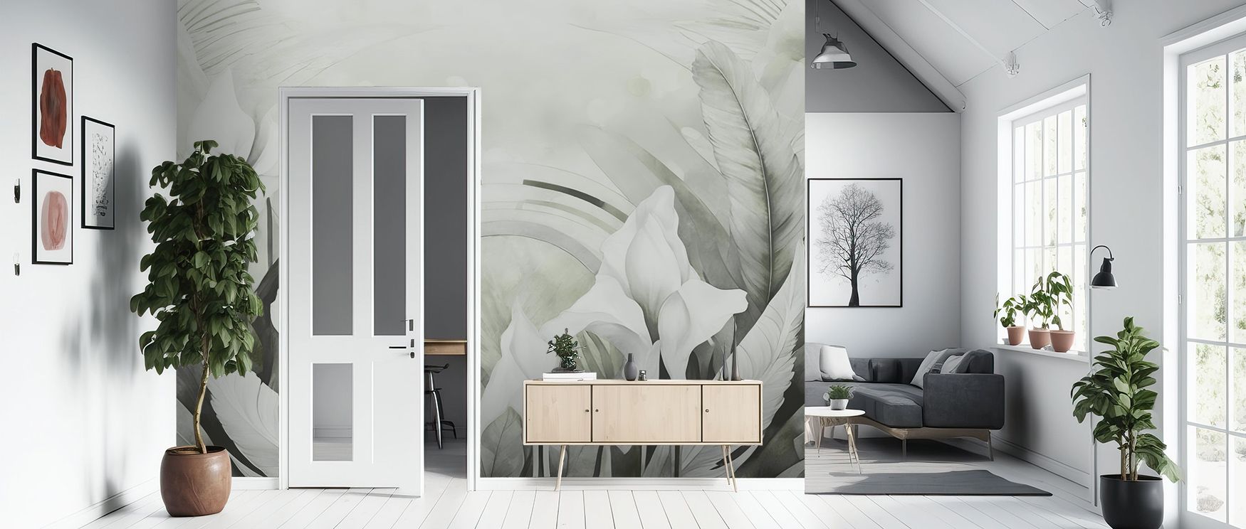 With floral tone, the Irises and Feathers Yellow Wallpaper layers blossoms and feathers in harmony, enriching offices or bedrooms with calm decorative presence, surrounding interiors with artistry shaped in golden refinement expressed gracefully. 