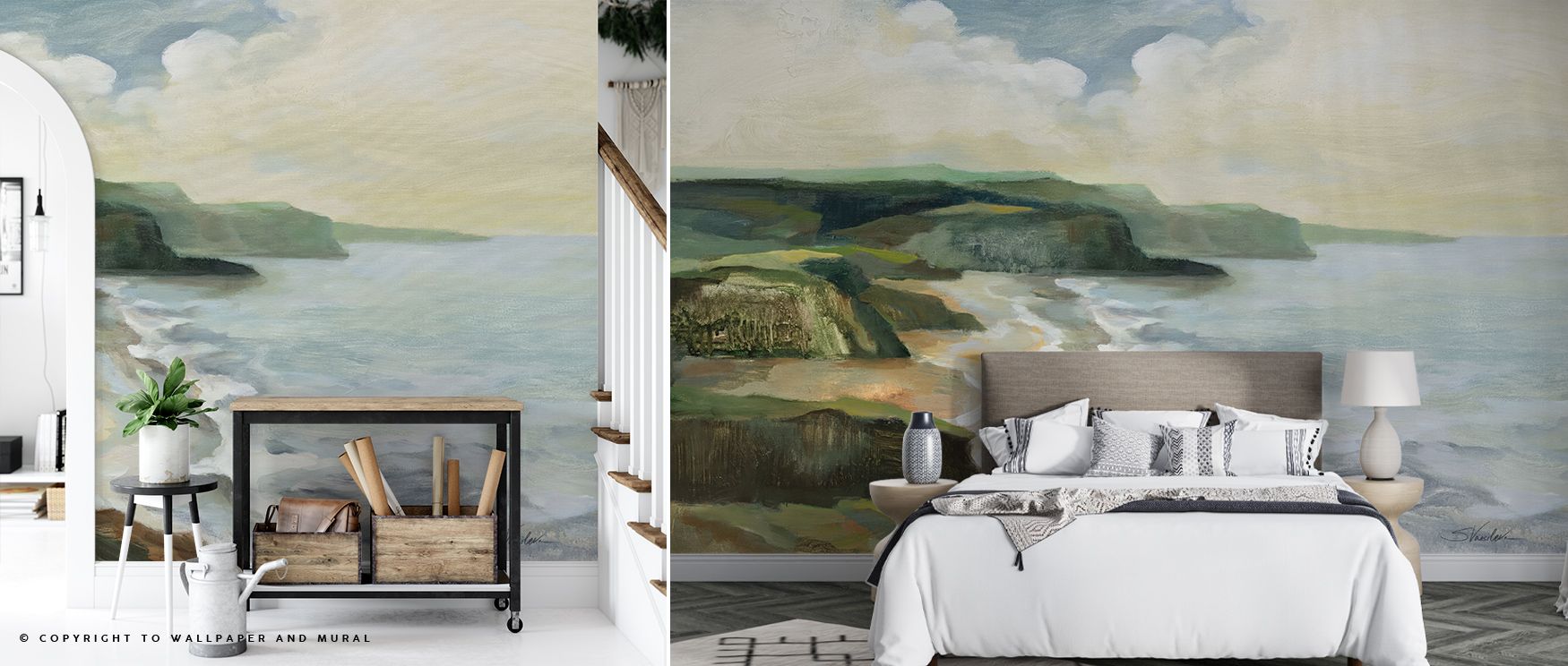 Seaside presence defines the Irish Coast Wallpaper where imagery stretches across tonal balance, surrounding offices or bedrooms with calm atmosphere, enriching interiors with decorative charm shaped in coastal refinement expressed gracefully. 