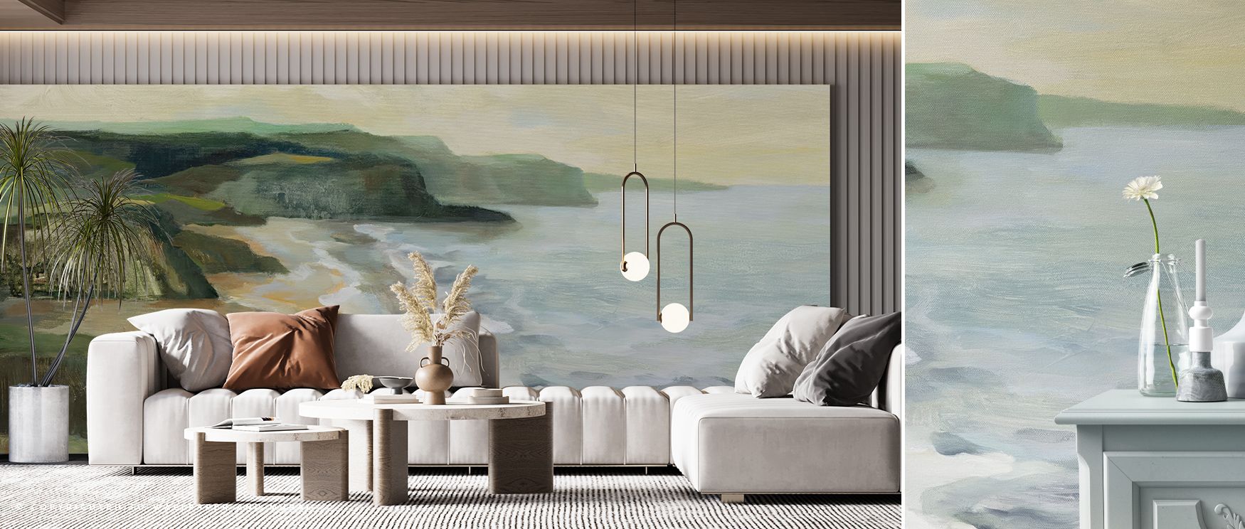 Through tonal shading, the Irish Coast Wallpaper depicts coastal imagery in refined rhythm, surrounding offices or bedrooms with calm atmosphere, enriching interiors with decorative presence shaped by seascape artistry sustained gracefully. 