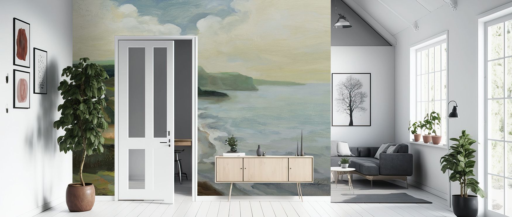 Coastal tone flows in the Irish Coast Wallpaper where imagery aligns in natural rhythm, enriching bedrooms or living rooms with calm atmosphere, surrounding interiors with decorative charm shaped by ocean refinement expressed softly. 