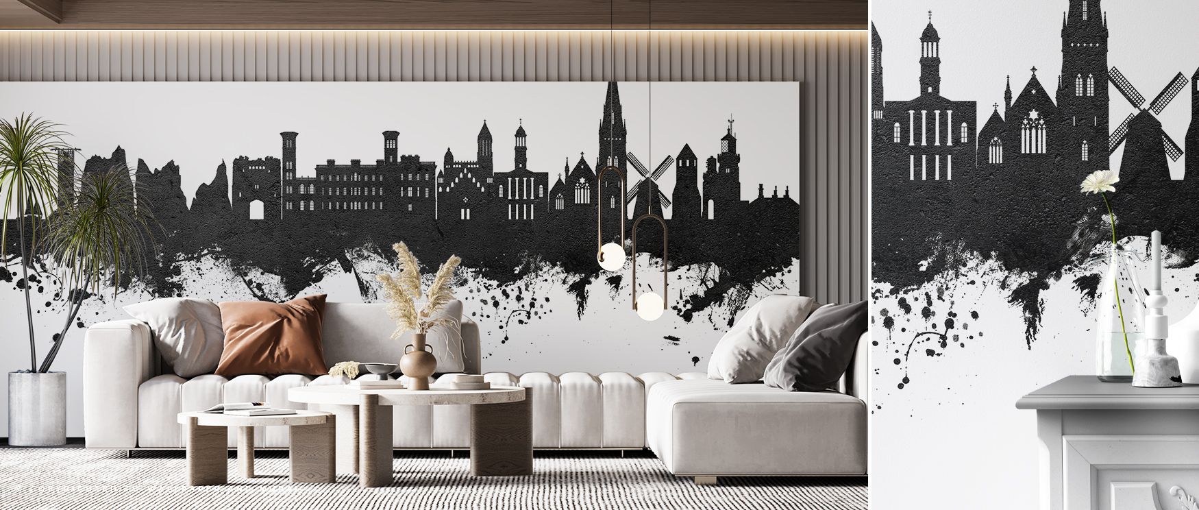 Shadows carry rhythm in the Isle of Wight England Skyline Black & White Wallpaper where rooftops rise in monochrome tone, surrounding offices or bedrooms with calm decorative balance, enriching interiors with artistry shaped in heritage resonance expresse