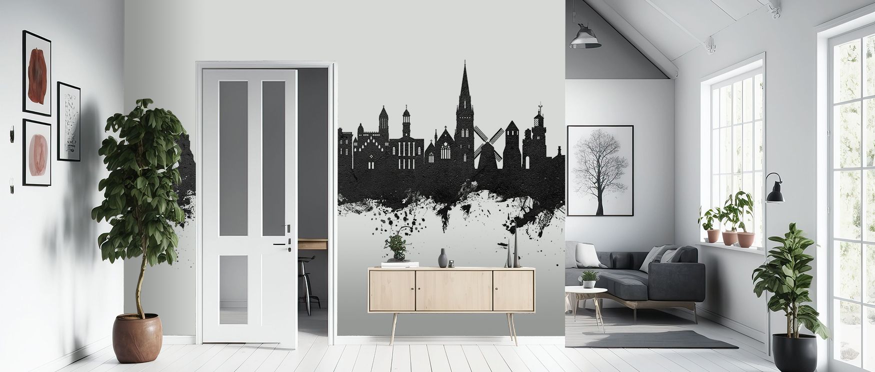 Across tonal surfaces, the Isle of Wight England Skyline Black & White Wallpaper depicts rooftops aligned in rhythm, surrounding bedrooms or living rooms with calm decorative charm, enriching interiors with artistry shaped by heritage refinement sustained
