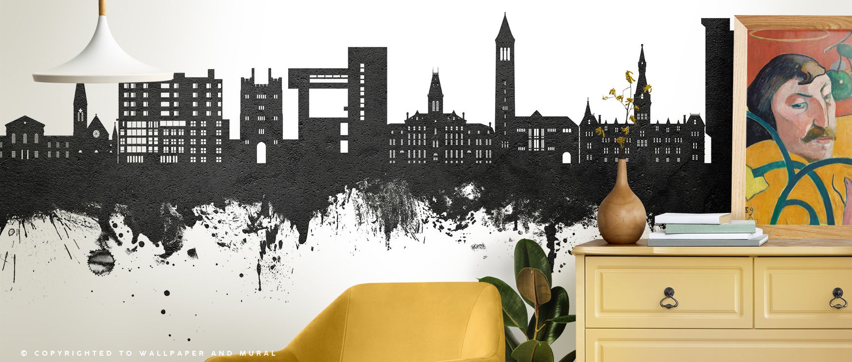 Through tonal shading, the Ithaca New York Skyline Black & White Wallpaper illustrates rooftops in refined depth, surrounding offices or bedrooms with calm decorative presence, enriching interiors with artistry shaped by cultural pride expressed gracefull