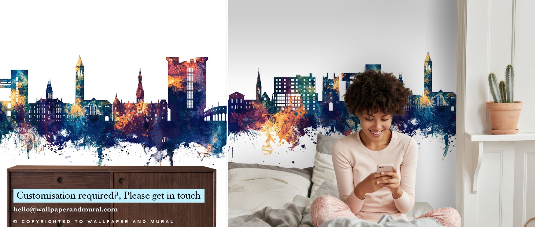 Heritage presence shines in the Ithaca New York Skyline Blue & Bronze Wallpaper where rooftops stretch in luminous tone, enriching bedrooms or living rooms with calm decorative charm, surrounding interiors with artistry shaped by refined balance sustained