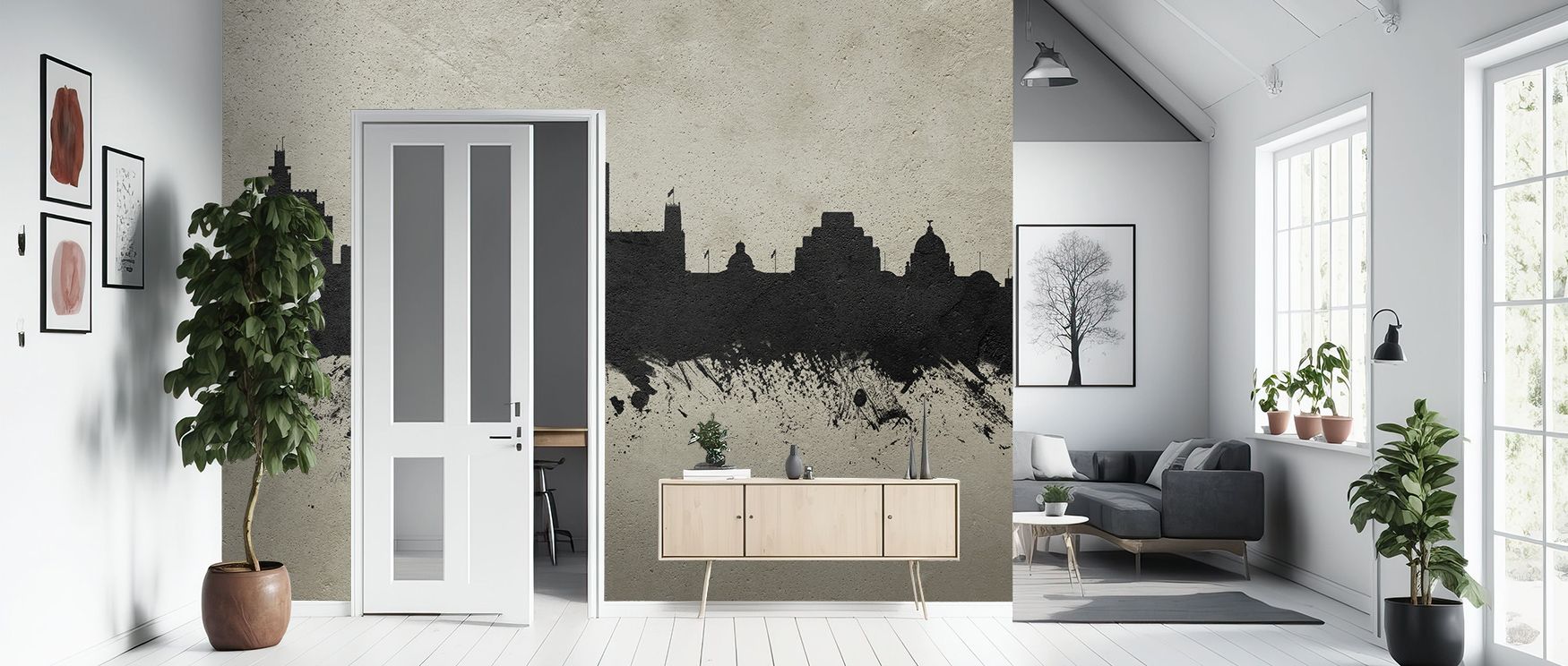 Textured presence builds in the Jackson Mississippi Skyline Concrete Wallpaper where rooftops emerge in tonal contrast, enriching bedrooms or living rooms with calm atmosphere, surrounding interiors with decorative charm shaped by heritage rhythm expresse